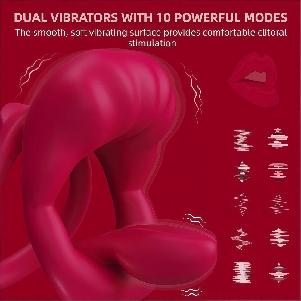 Vibrating Cock Ring Flexible Tongue Vibrator Dual Penis Ring with Mouth-Shape Clitoral Stimulator App Control Couples Sex Toys view 3