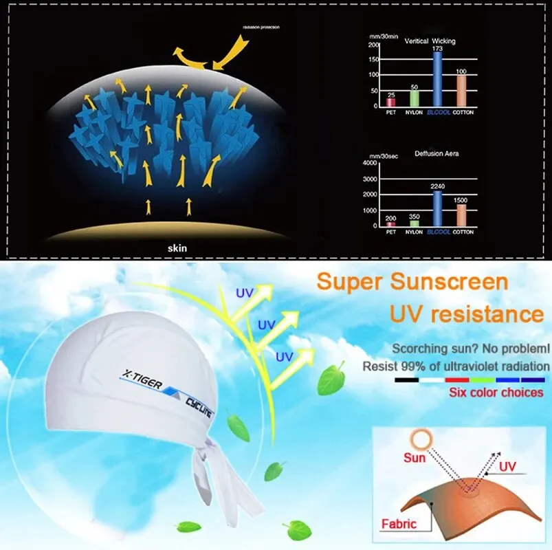 X-Tiger 사이클링 브랜드 100% 폴리에스터 통기성 사이클링 모자, 여름 산악자전거 스카프, 속건성 MTB 자전거 모자