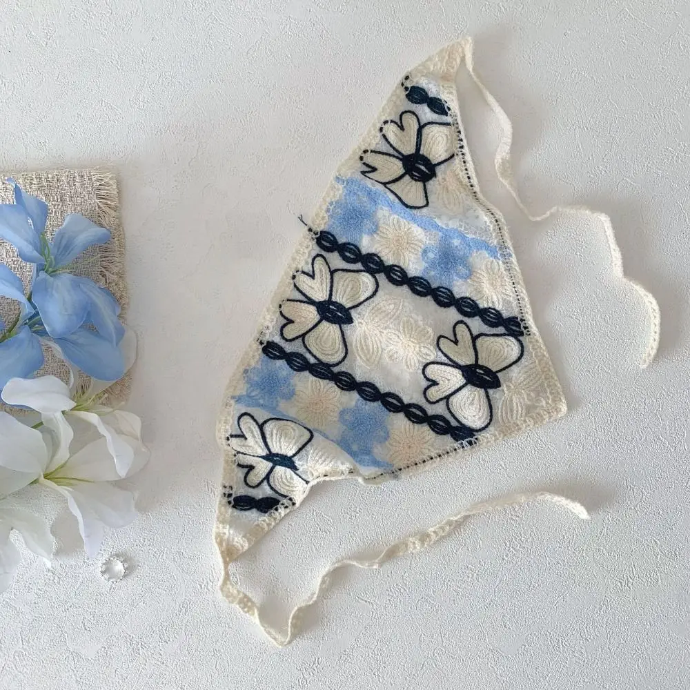 

Versatile Hollow Out Headscarf Sweet Flower Knitted Artistic Headband Triangle Scarf