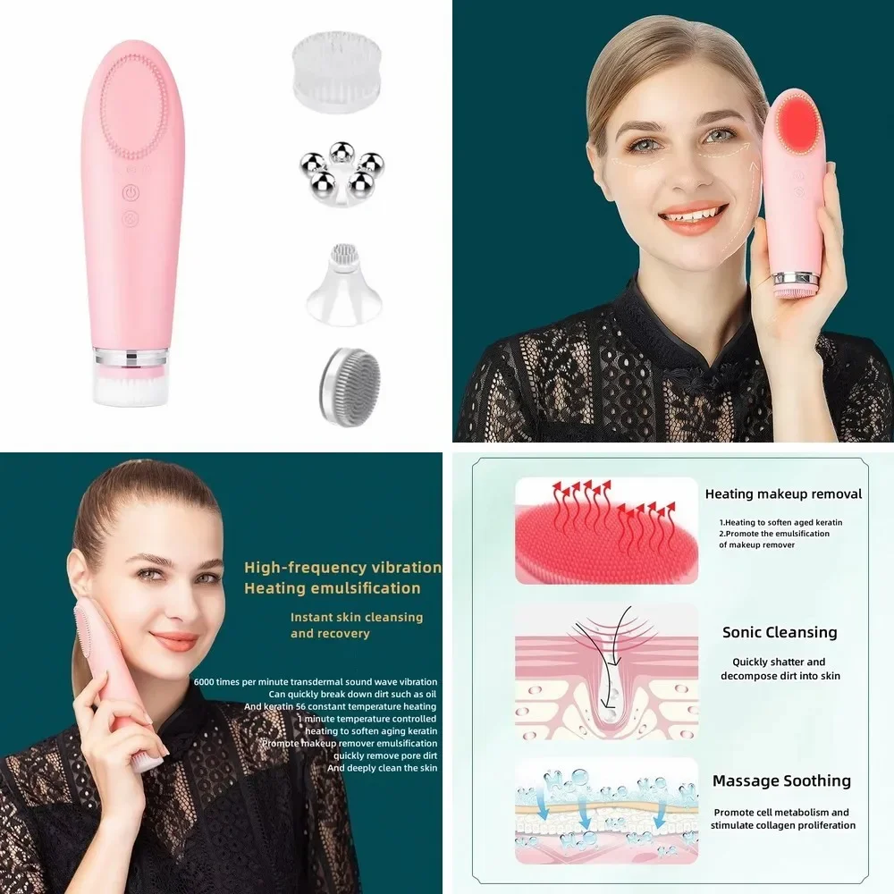 Sonic Silicone Face Brush & Hot Eye Compress, Electric Facial Cleansing & Beauty Instrument