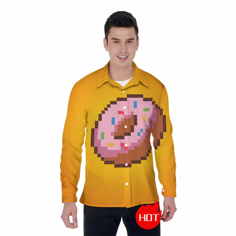 Cute Donut 3D Printed Long Sleeve Shirts For Men Clothes Casual Female Lapel Blouse Kawaii Doughnut Women Cake Dessert Male Tops