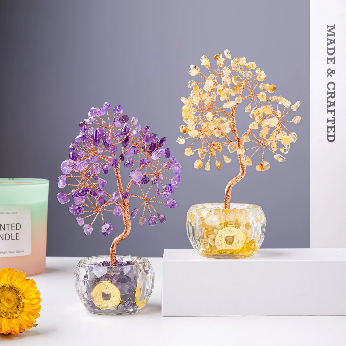 1PC Natural Crystal Crushed Stone Fortune Tree Crystal Tree of Life Home Office Fortune Tree Decorative Ornament