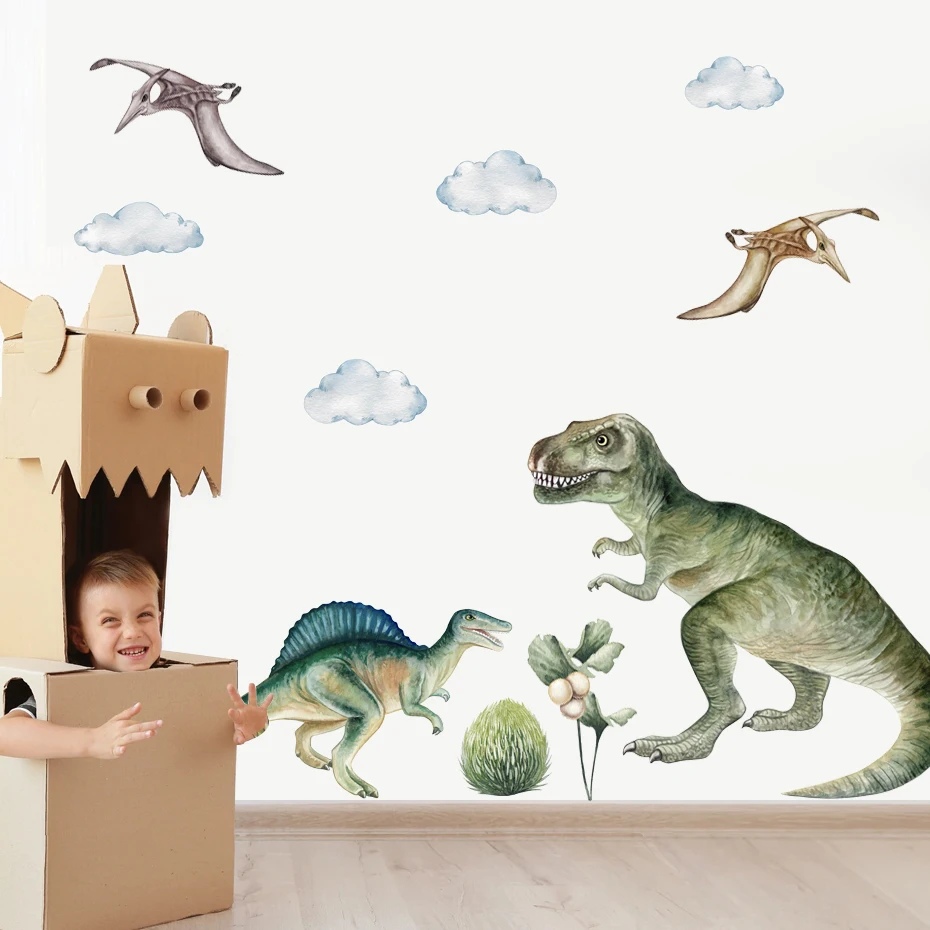 Jurassic Raptor Tyrannosaurus Dinosaur Kids Wall Sticker Watercolor Peel and Stick Wall Decals Boy Room Interior Home Decor