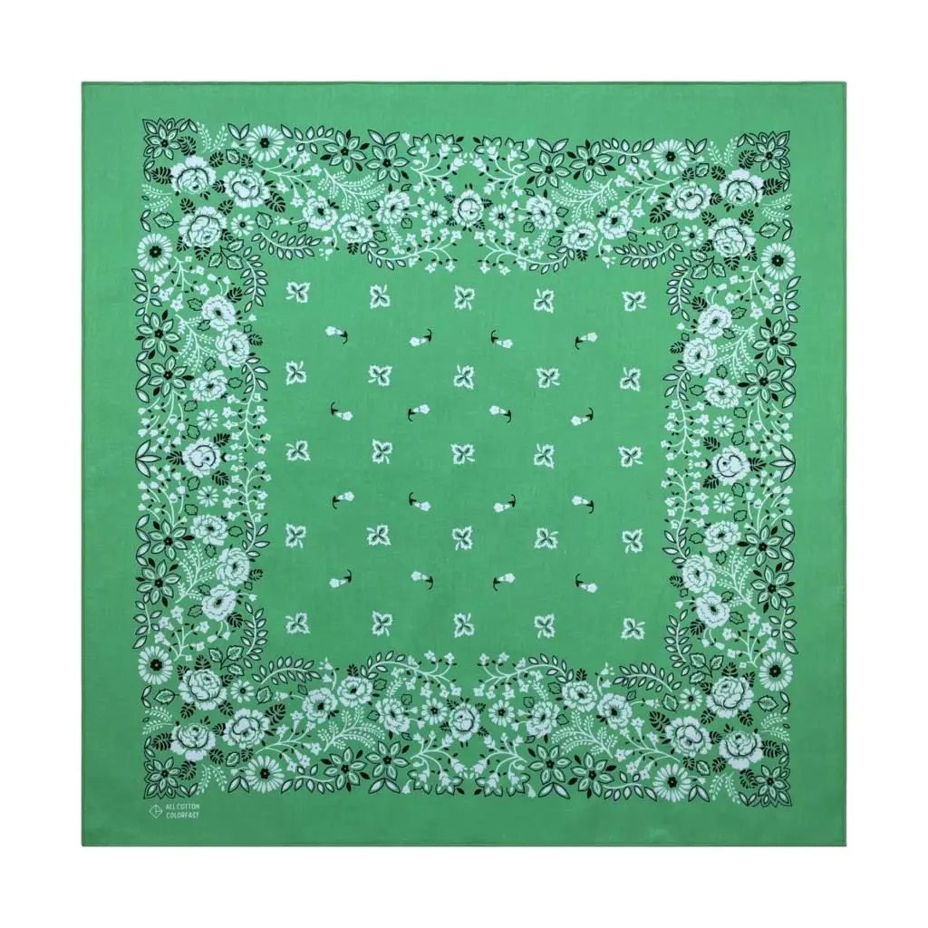 High Quality New Design Hip Hop Green Cotton Square Scarf Ethnic Flowers Bandana Scarf Print Headband Paisley Gifts Unisex