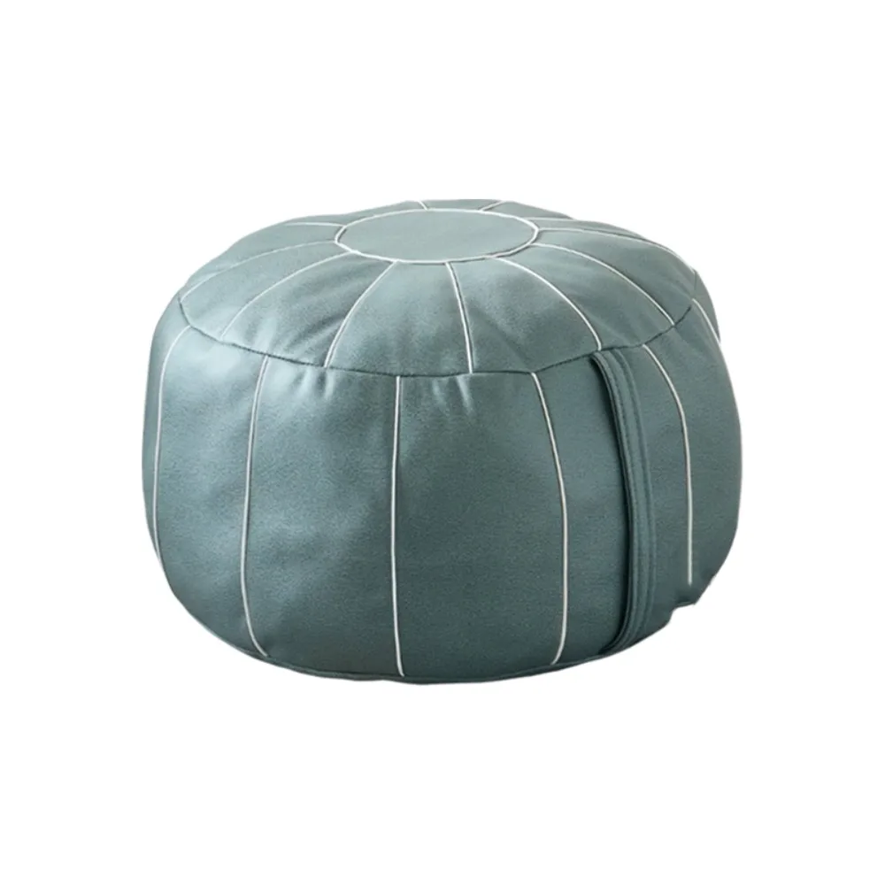Moroccan Style PU Leather Storage Pouf Cover Pumpkin Shaped Unstuffed Footstool Seat Bag with Handle Folding