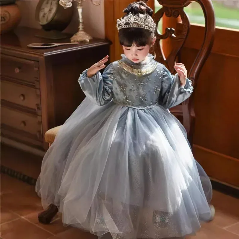 

Сетчатое белое длинное платье принцессы Haute Couture для девочек, свадебное платье, детский костюм для выступлений