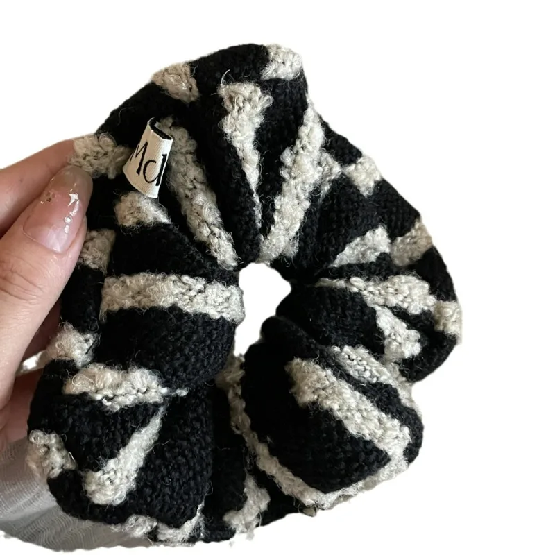 Homemade Black and White Striped Large Intestine Hair Ring Korean Fabric Knitted Hair Accessories All-Matching Hair Rope