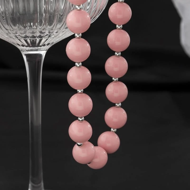 E21F Pink Beaded Necklace Simple Collar Necklace Fashion Jewelry Clavicle Chain Gift