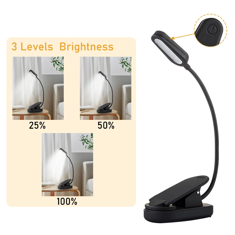 Clip on Foldable Smart Rechargeable Amber Reading Led Book Light