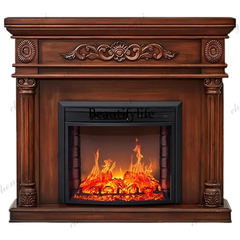 B56 American vintage decorative fireplace cabinet carved European style villa living room simulated flame mantel heater heater