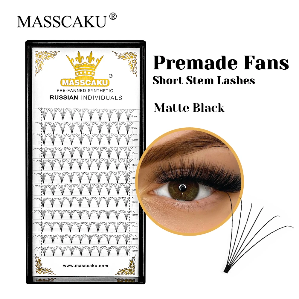 

MASSCAKU New Style Synthetic Hair 3D Short Stem Premade Fans Lashes 8-15mm and Mix Size Natural Looks Volume Lash for Makeup Use