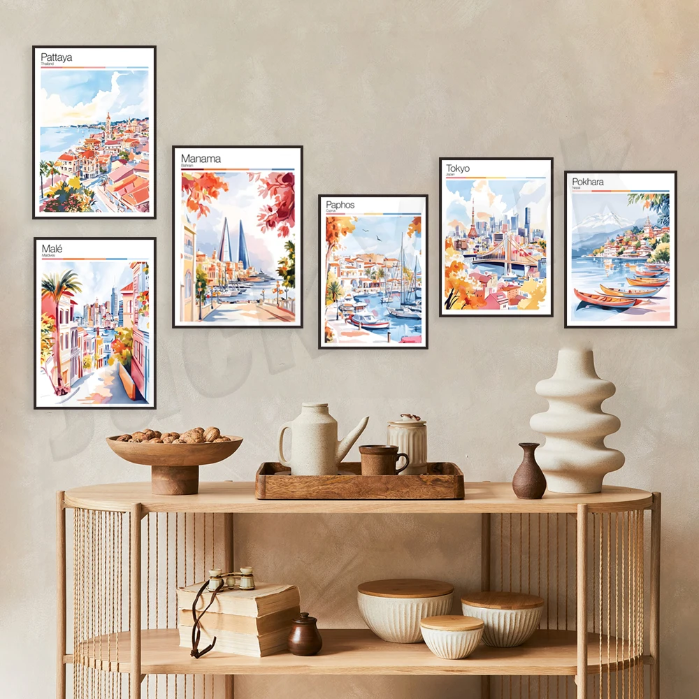 شنتشن، كوريا الجنوبية، نيبال، فوكيت، باتيا، تايلاند، اليابان، مانيلا، الفلبين، الهند، جزر المالديف، قبرص ملصقات السفر #3