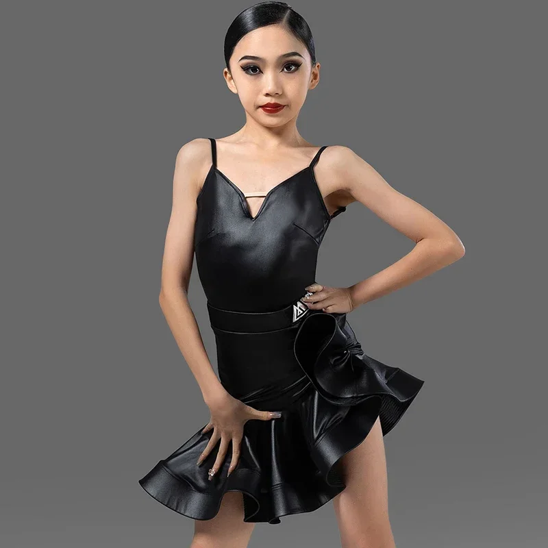 Nuevo traje de práctica de baile latino para niños, falda con tirantes para actuación de baile latino para niñas, vestido de práctica de baile de salón