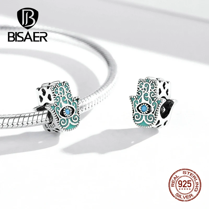 BISAER-colgante de Plata de Ley 925 con forma de estrella y Luna para mujer, abalorio de circonita con forma de ojo de Fátima, pulsera, collar, joyería fina