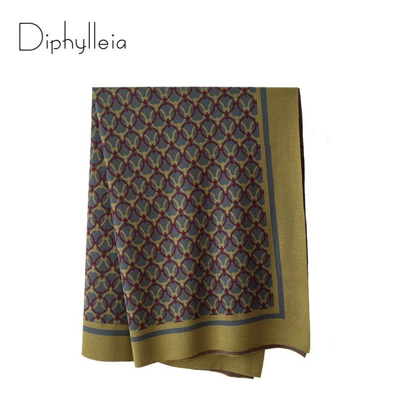 Diphylleia Modern Retro Stunning Knitted Throw Blanket Designer Geometric Pattern Decorative Sofa Cover Bed Scarf Olive Green