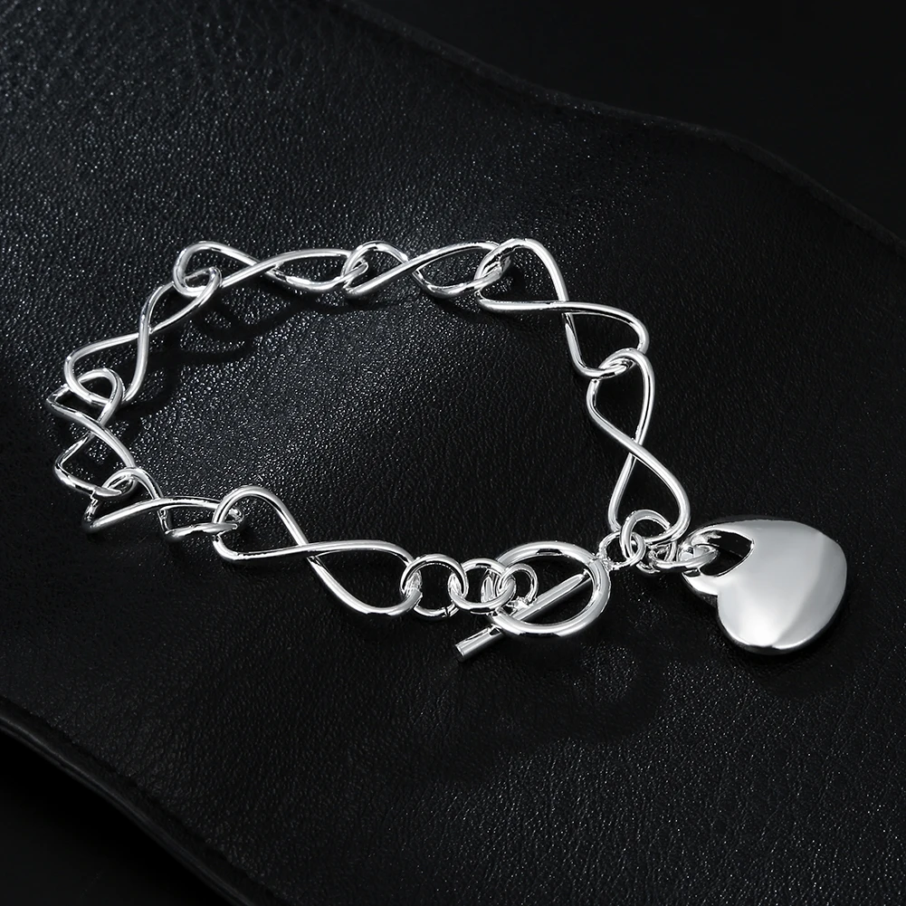 

European and American Fashion Charm 925 Silver 8-line Chain Wedding Festival Jewelry Men's and Women's Pendant Love Bracelet