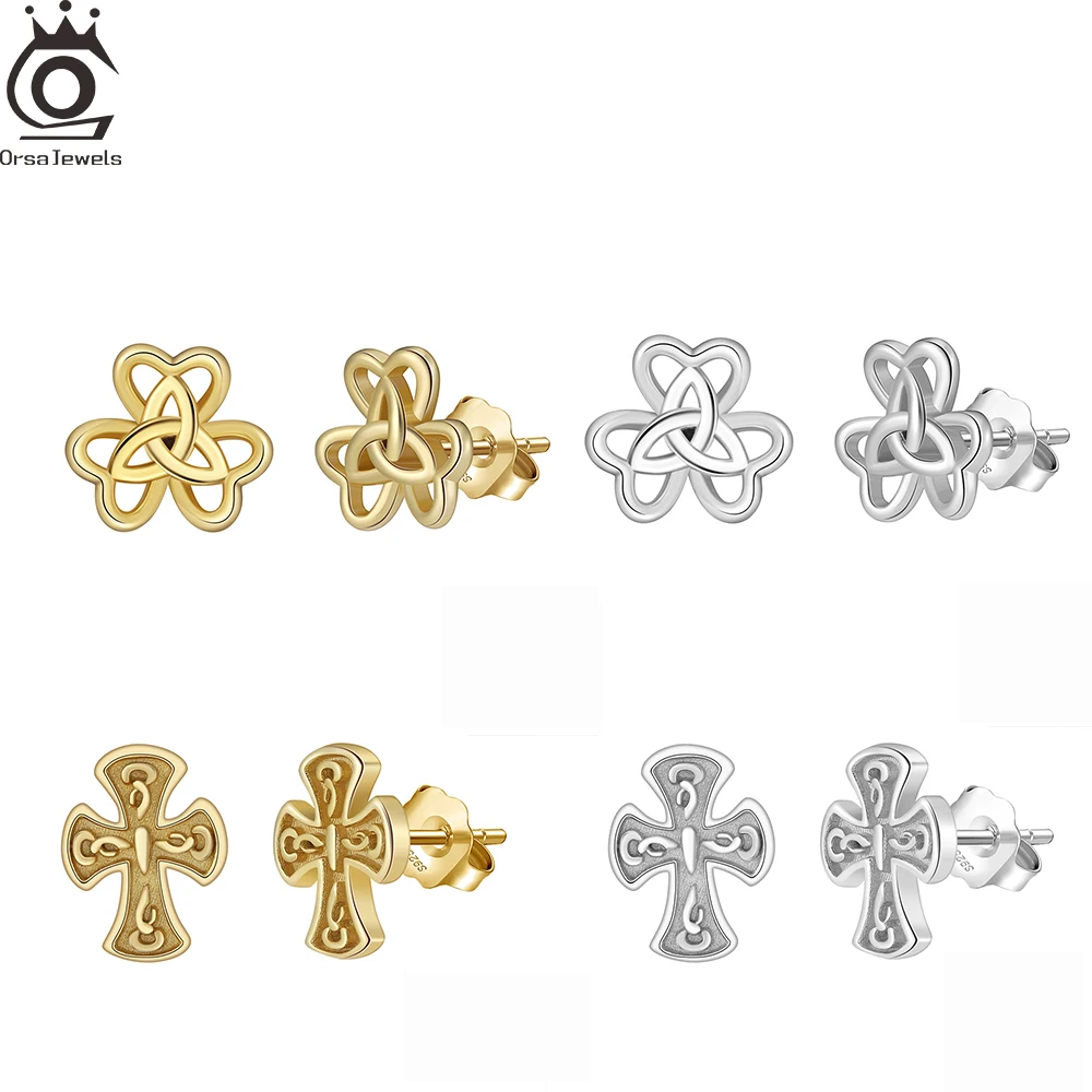 

ORSA JEWELS Fashion Celtic Knot Stud Earrings 925 Sterling Silver Hollow Knot Cross Ear Stud Vintage Earrings Jewelry APE131