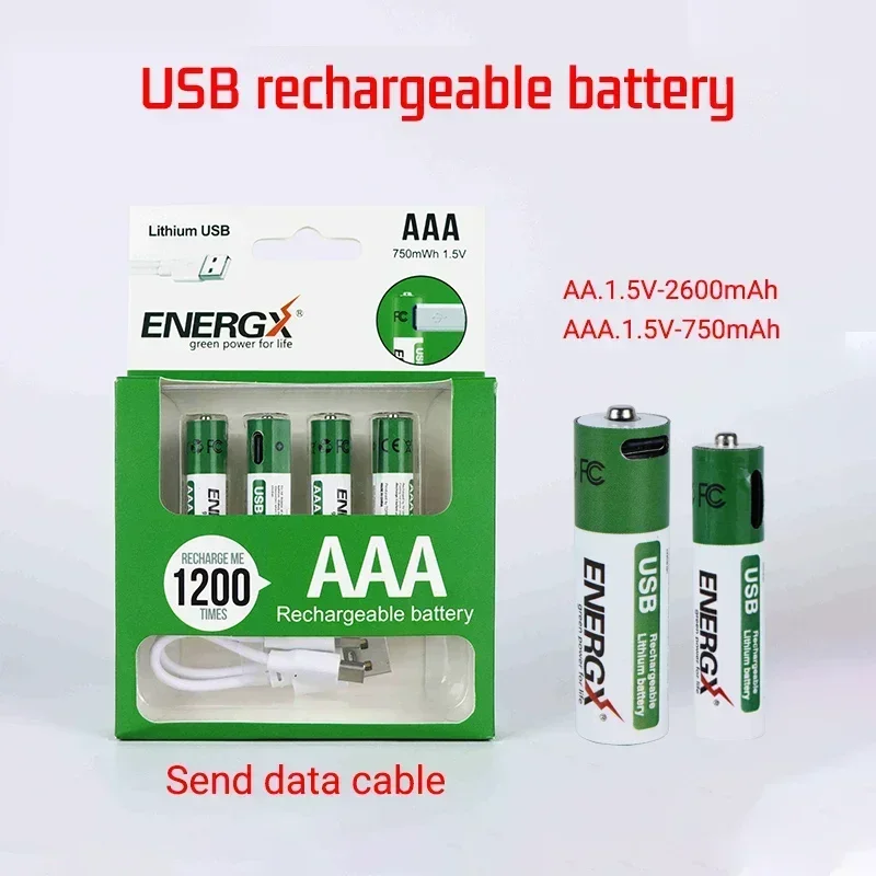 1.5V AAA Rechargeable Battery 750mWh 18650 USB Rechargeable Batteries Lithium Digital Battery for Mouse Remote Toy