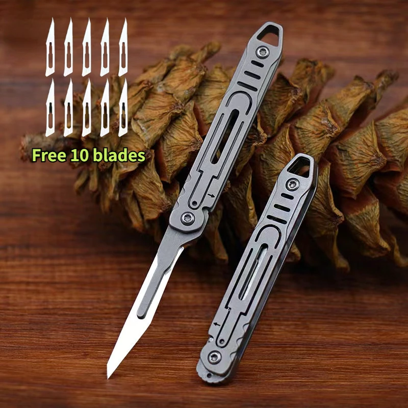 New Stainless Steel Folding Surgical Knife Medical Folding Knife EDC Outdoor Box Opening Pocket Knife with 10 Replaceable Blades