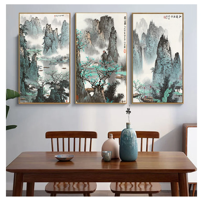 Classic Chinese Ink painting Landscapes Large Size Wall Picture For Living Room Home Decor-7 Huge Size Canvas Print Painting,