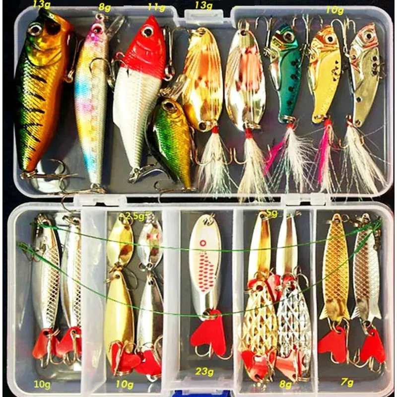 Fishing Lures Set for Freshwater & Saltwater Hard Artificial Wobblers Metal Jig Spoons Soft Silicone Bait Tackle Accessory Kit