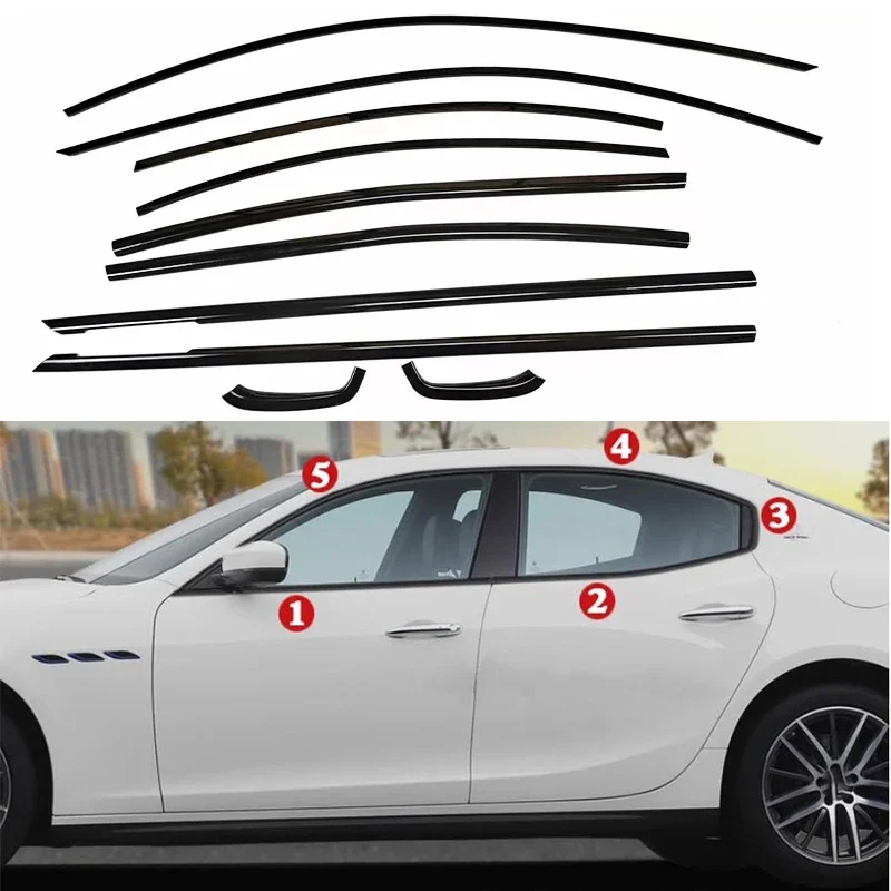 Car Accessories FIT For Maserati Ghibli  M157 2014-2023 stainless steel Black Car Window Sill Trim Molding Cover trim 10PC