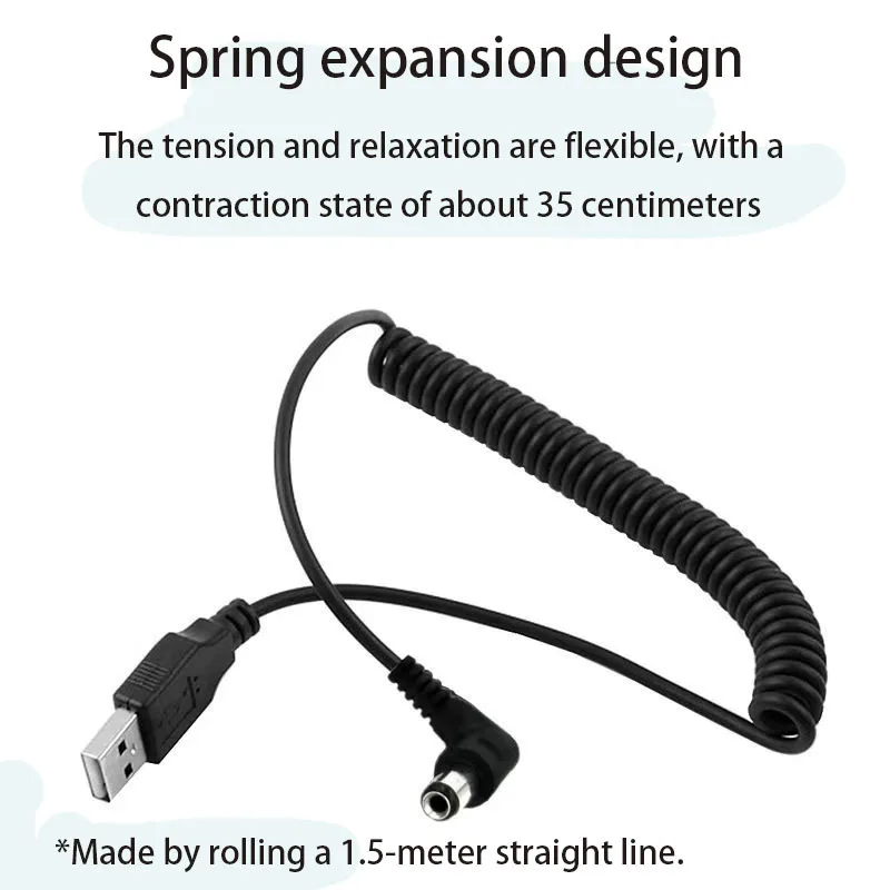 1.5m Spring Retractable USB 2.0 Rotation DC 5.5x2.1mm 5.5x2.5mm 3.5x1.35mm 4.0x1.7mm Elbow 5V2A Current Power Extension Cable