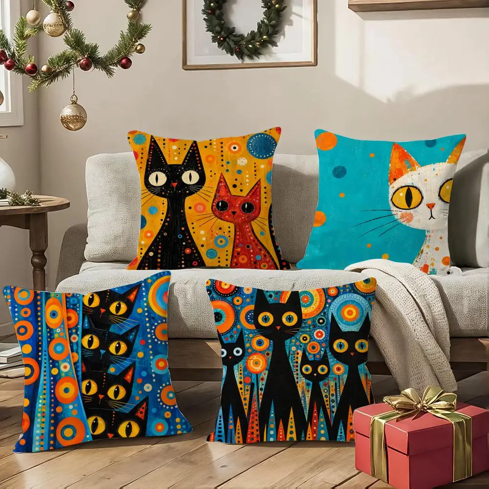 Night Cat Wall Art Cushion Cover 1/4Pcs Soft Plush Throw Pillow Cover Double-Sided Print Sofa Living Room Decor