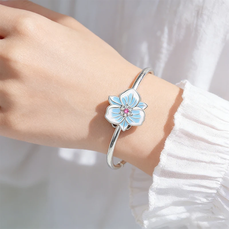 

Fit DIY Original 925 Sterling Silver Light Blue Iris Charms Beads For Women Girls Birthday Cute Pretty Anniversary Jewelry Gifts