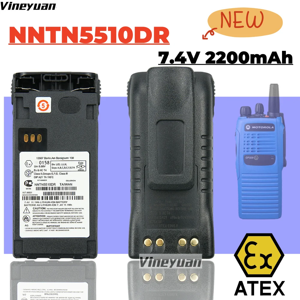 NNTN5510DR 2200mAh ATEX Li-ion Battery Compatible with Motorola GP329EX GP339EX PTX760EX GP340 GP380 GP580 GP680 Two Way Radios