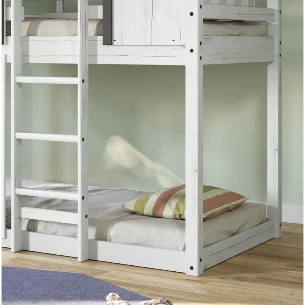 Child Craft Modern boerderij Twin Over Twin stapelbed voor kinderen, laag houten Montessori stapelbed, gemakkelijk toegankelijke ladder tot bovenste stapelbed