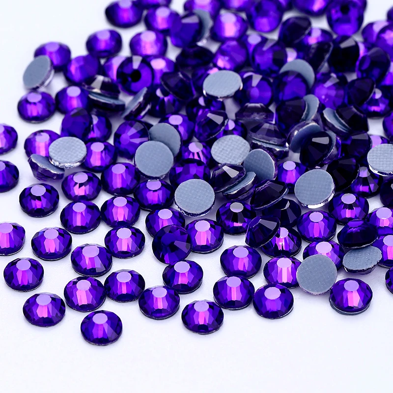 QIAO Hot-Fix Glas-Strasssteine Kobaltviolett/Lila Kristall Flache Rückseite SS6-SS30 für DIY-Kleidungsdekorationen zum Aufbügeln – Detail 2