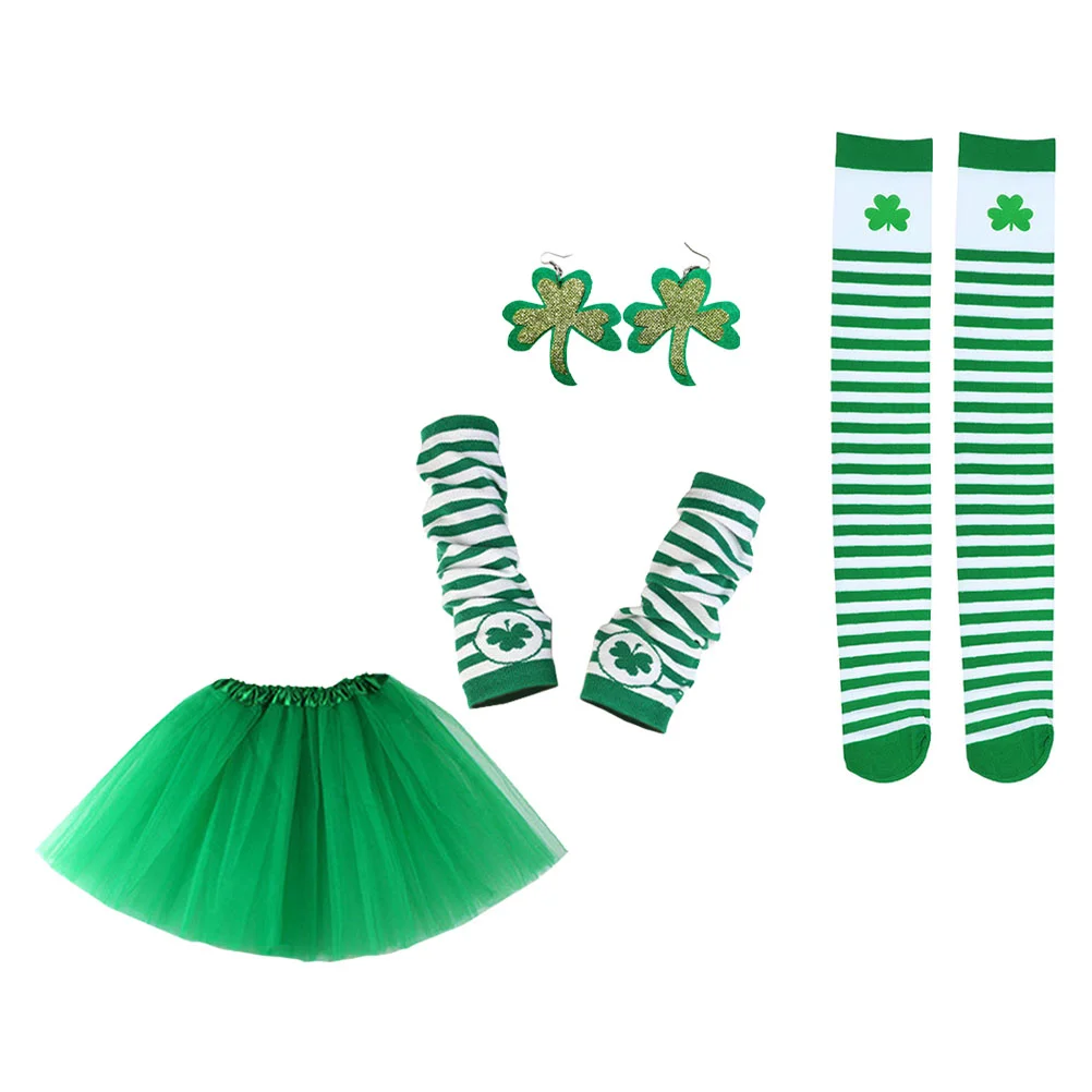 Set di costumi per il giorno di San Patrizio, festival a tema verde irlandese, accessori di abbigliamento, design trifoglio, regalo riutilizzabile per bambini, include la manica