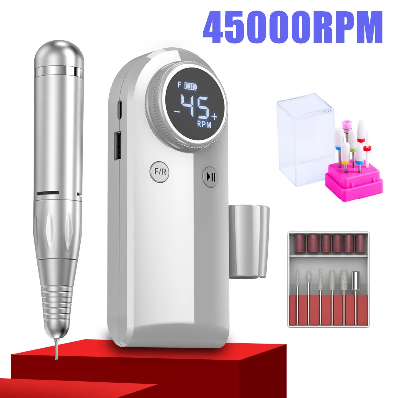

45000RPM Nail Drill Machine For Manicure Professional Nail Sander With 4000mAh High Capacity Battery Electric Manicure Cutter