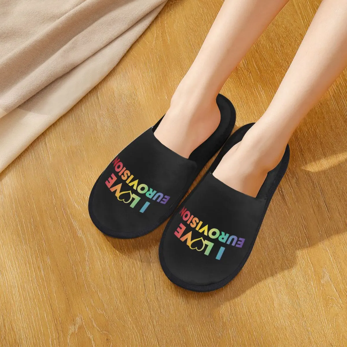Custom I Love Eurovision Slippers Memory Foam Warm Soft Women House Slipper Indoor Comfy Shoes
