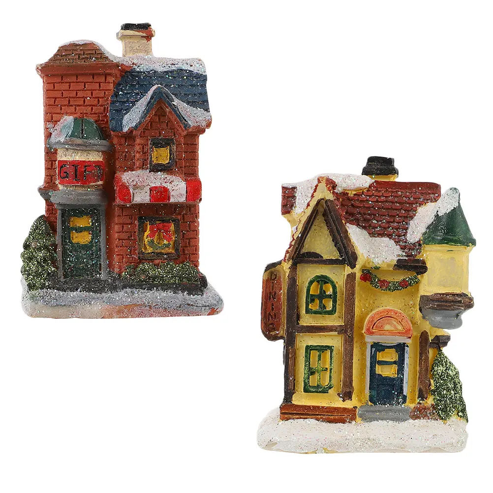 

2Pcs Resin House Decorations Mini Luminous Christmas Ornaments Festive Atmosphere Gifts Kids Lovely Design