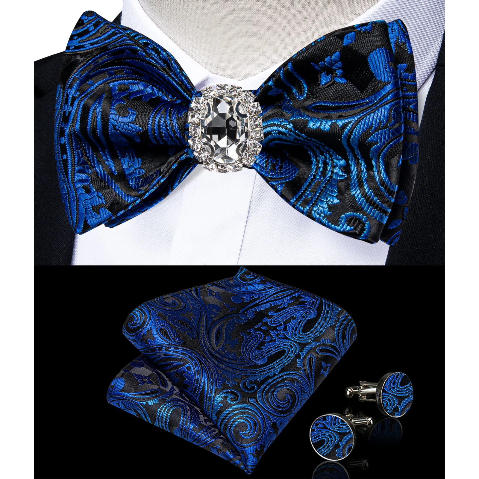 Papillon da uomo blu royal tinta unita cravatte paisley set moda cravatta spilla da uomo farfalla nodo papillon accessori regalo