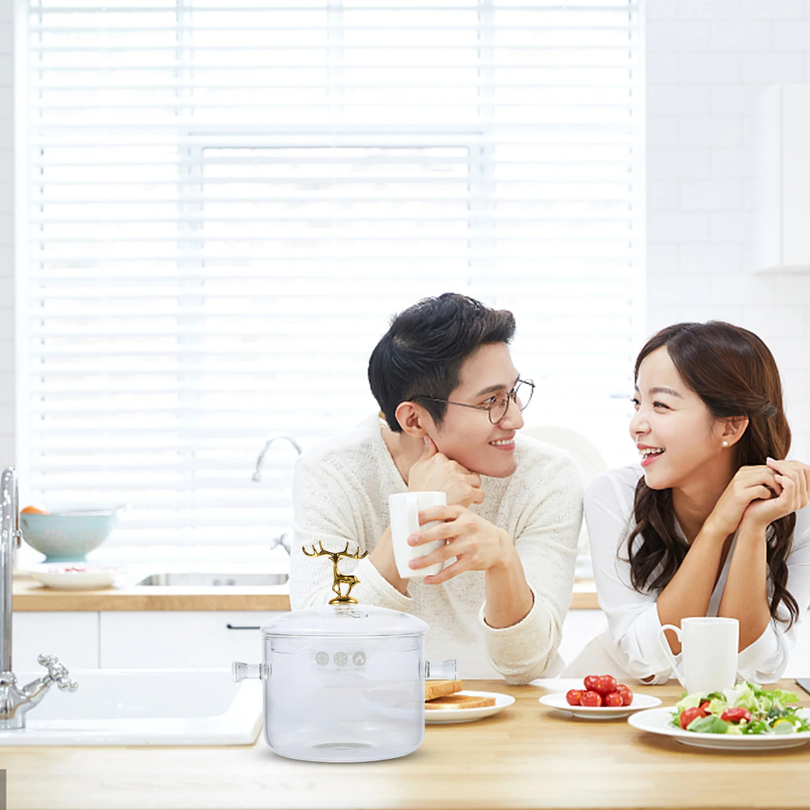 

High Borosilicate Glass Cooking Pot Double Ear Elk Design Lid Heat Resistant Kitchen Stew Pot for Soup Noodle Heat Resistant