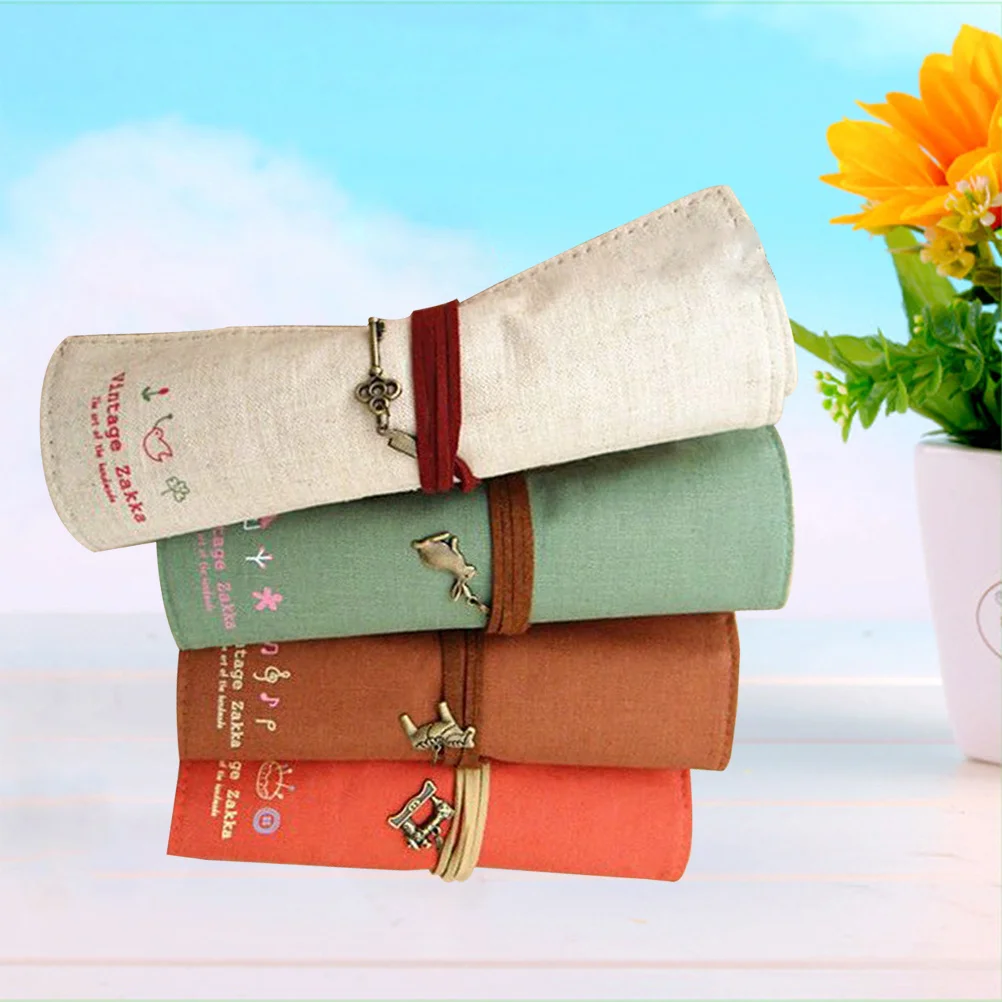 

4Pcs Fashion Vintage Canvas Pen Bag Eco-Friendly Durable Pencil Case Makeup Pouch Retro Design for Organization