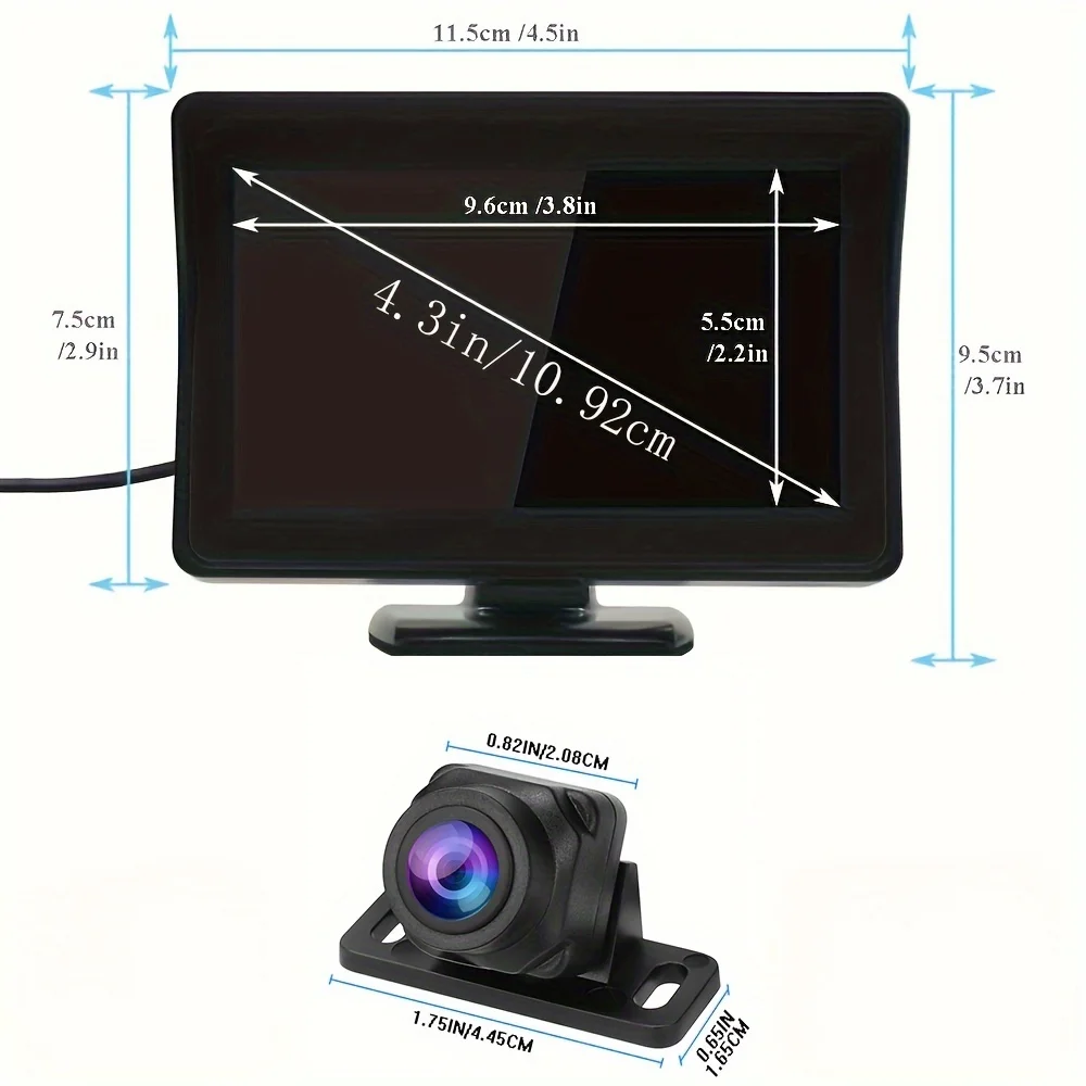 4.3INCH Car Plug Monitor Backup Camera Rear View HD Display Full Set Parking System for Pickup vehicle RV Easy Installation