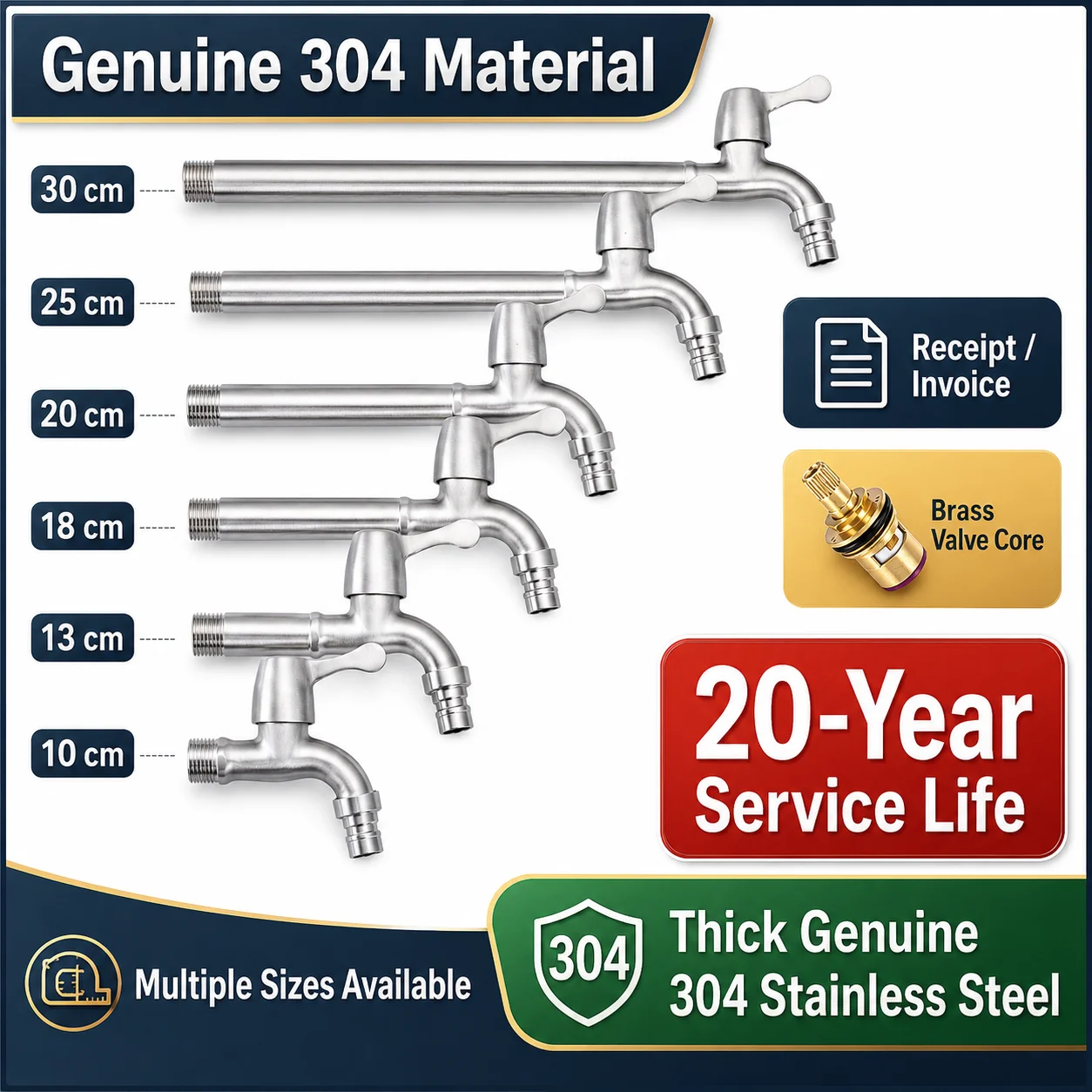 304 Stainless Steel Extra Long Faucet G1/2 Wall Mount High Pressure Tap for Washing Machine Garden Mop Pool