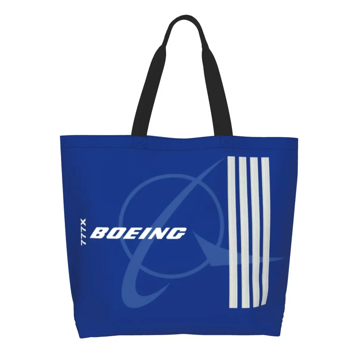 Custom Boeing 777X Captain Stripes Canvas Bags  Recycling Big Capacity Groceries Aviation Aviator Flight Pilot Shopper Tote Bags