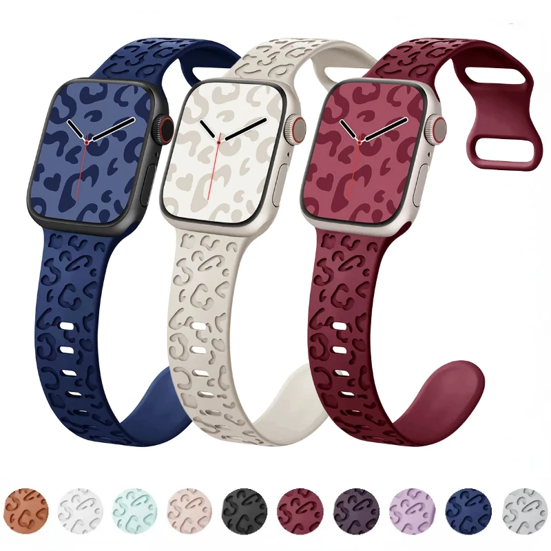 

Silicone Strap for Apple Watch 9 8 7 45mm 41mm Ultra2 49mm Leopard Print Bracelet Wristband for 6 5 4 SE 44mm 40mm 3 42mm Correa