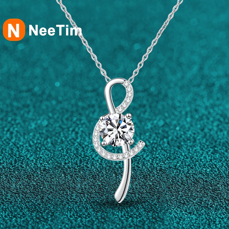 

NeeTim 1ct Moissanite 925 Sterling Silver Necklace For Women Lab Diamonds Music Note Pendant Necklaces With GRA Certificate Gift