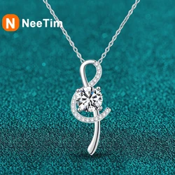 NeeTim 1ct Moissanite 925 Sterling Silver Necklace For Women Lab Diamonds Music Note Pendant Necklaces With GRA Certificate Gift