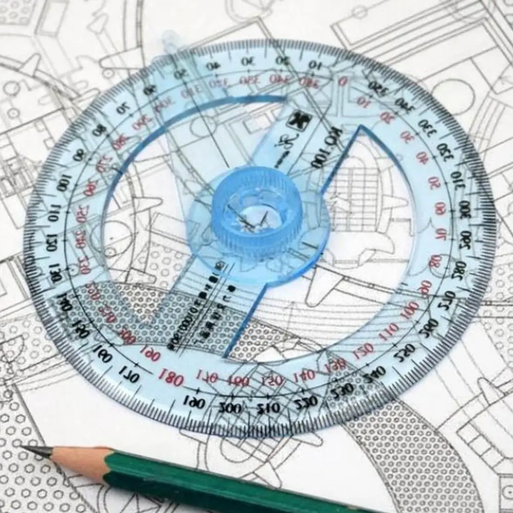 Blue Color  Excellent Angle Protractor with 360 Degree Rotating Pointer Plastic Angle Protractor Easy to Read   Office Supplies
