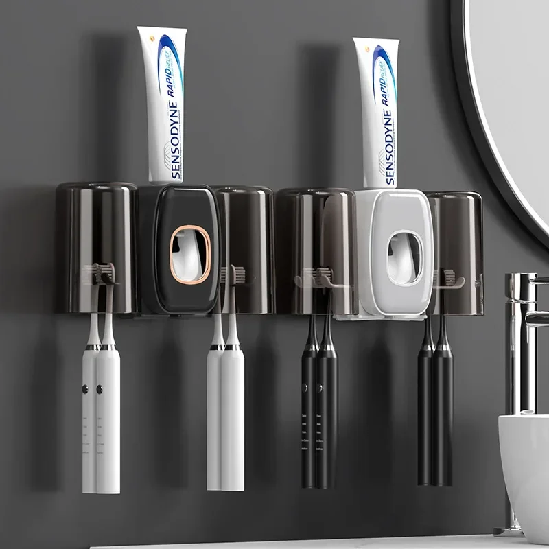 

Toothbrush Rack Toothpaste Squeezer Mouthwash Cup Wall-mounted Punch-free Space-saving Dust-proof Couple Bathroom Storage Rack