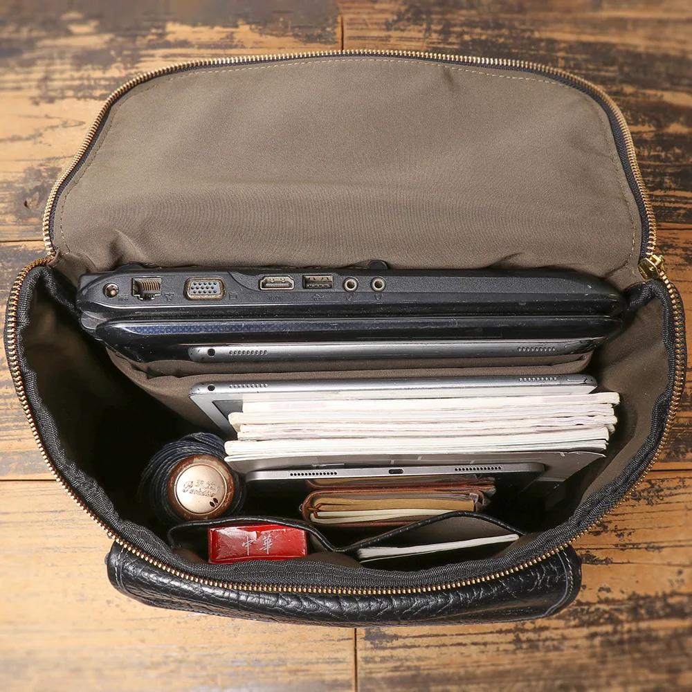 Top-Grain Leather Men's Backpack - Large Capacity Travel & Commuter Laptop Bag with Multiple Compartments for Work and Business