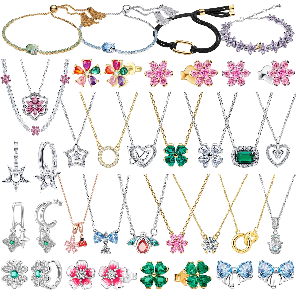 Original 925 Sterling Silver Charms Simple Heart Bow Flower Star Bee Earrings Pendant Necklaces Fit Women's Fine Jewelry Gifts