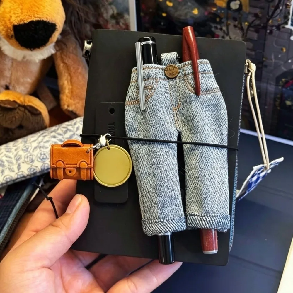 Multi-functional Denim Jeans Pen Bag with Keychain Retro Trousers for Pens Creative Mini Pen Holder Pendant Stationery
